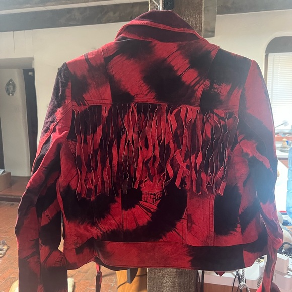 Miss Sixty Red and Black Leather Fringe Jacket - Picture 3 of 4